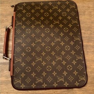 80s Vintage Louis Vuitton Monogram Laptop Bag in Brown and Tan